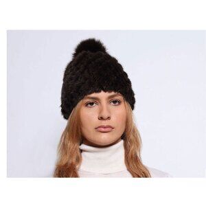 NWT Pologeorgis Shearling Hat with Pom Black